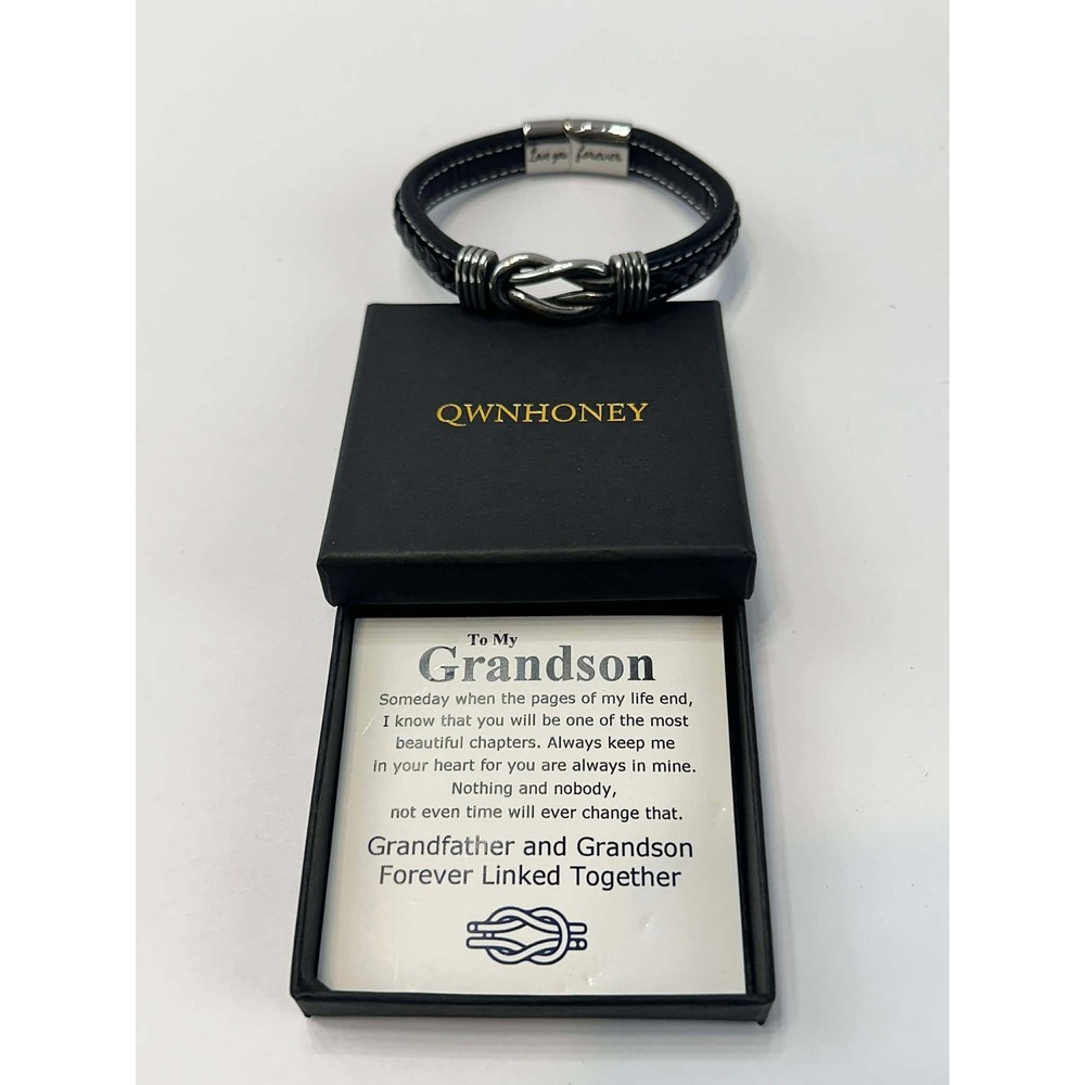 To My Grandson Leather Bracelet Infinity Knot Love You Forever Gift Box